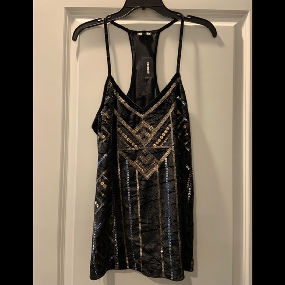 Express Tops - Express Black Velvet with Silver and Gold Tank